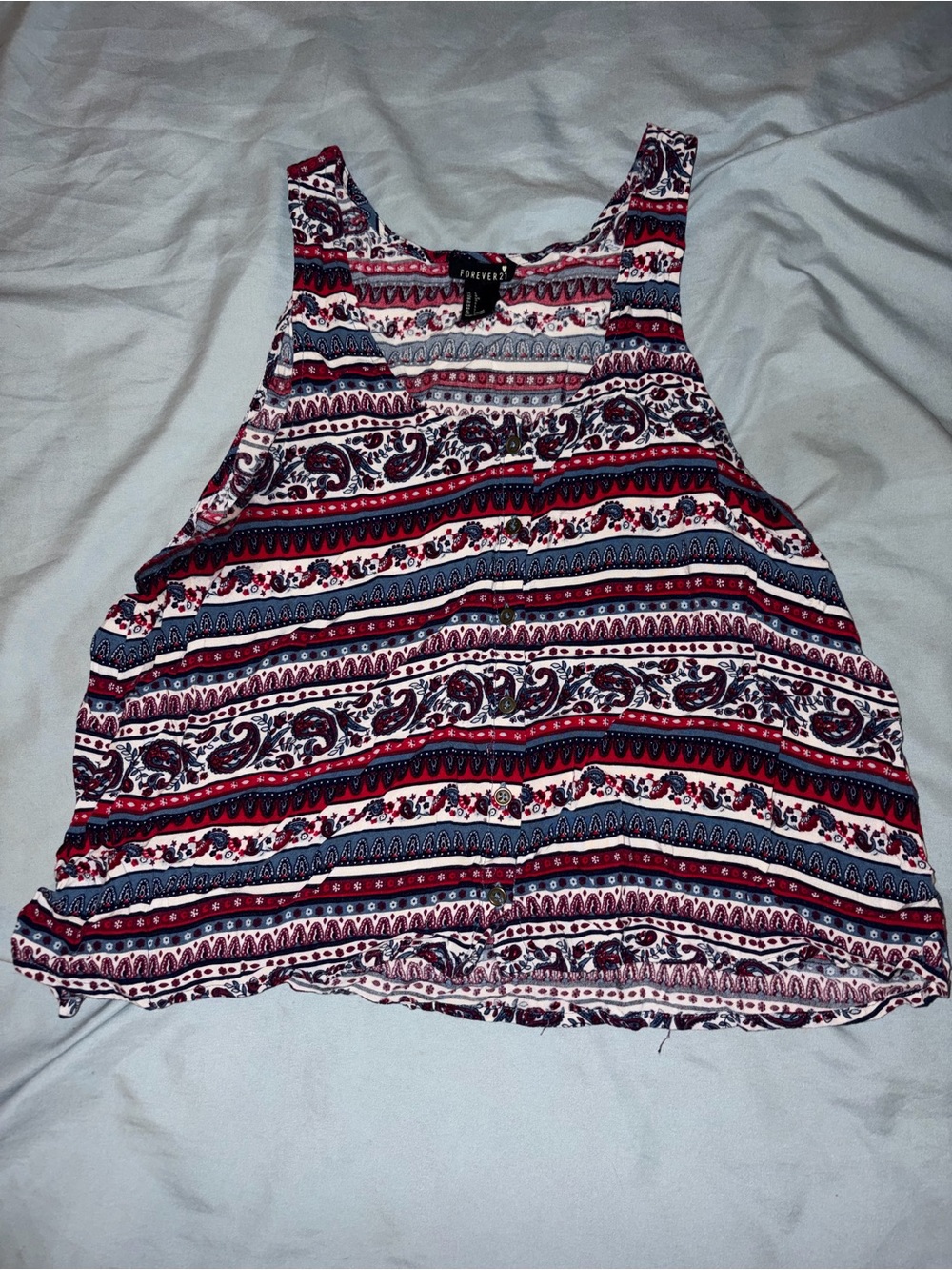 Forever 21 Red, Blue & White Patterned Sleeveless Tank